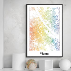 Affiche d'art de carte LGBTQ de Vienne, affiche d'art de carte arc-en-ciel, art de carte moderne de Vienne Autriche, affiche imprimée cadeau unique
