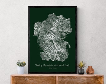 Affiche de carte topographique du parc national des montagnes Rocheuses, randonnée dans le Colorado aux États-Unis.