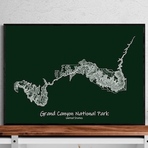 Affiche de carte topographique du parc national du Grand Canyon, randonnée aux États-Unis en Arizona, carte topographique cadeau unique pour randonneurs