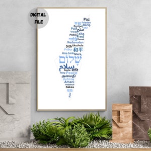 Israel Peace Map Print, Jüdische Peace Map Art Poster, Jerusalem jüdisch, Country Map Art, Room Wall Office Decor, digitales Poster, einzigartiges Geschenk