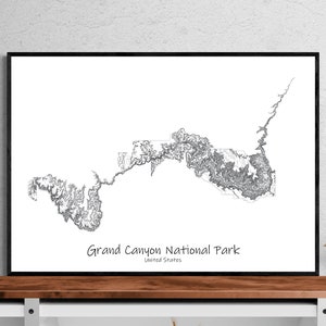 Affiche de carte topographique du parc national du Grand Canyon, randonnée aux États-Unis en Arizona, carte topographique cadeau unique pour randonneurs