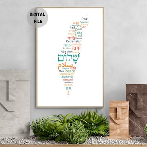Israel Peace Map Print, Jüdische Friedenskarte Kunst Poster, Jerusalem Jüdisch, Landkarte Kunst, Raum Wand Bürodekor, Digitales Poster, Einzigartiges Geschenk