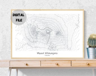 Digital Mount Kilimanjaro via Lemosho Route Topographic Map Poster, Kilmanjaro National Park, Tanzania  Poster Topographic Map, Africa gift