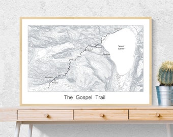 Poster de la carte topographique du Gospel Trail : art chrétien de la randonnée en Israël