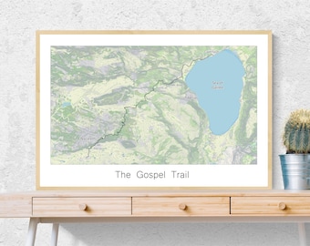 Poster de la carte topographique du Gospel Trail : art chrétien de la randonnée en Israël