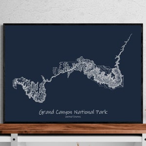 Affiche de carte topographique du parc national du Grand Canyon, randonnée aux États-Unis en Arizona, carte topographique cadeau unique pour randonneurs