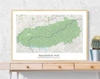 Appalachian Trail Map Poster, Smoky Mountains Topographic Art