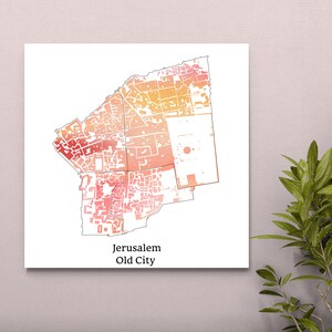 Jerusalem alte Stadt bunte Karte Leinwand, jüdische Friedenskarte Kunst Leinwand, Jerusalem moderne Karte Kunst, gedruckte Leinwand einzigartiges Geschenk