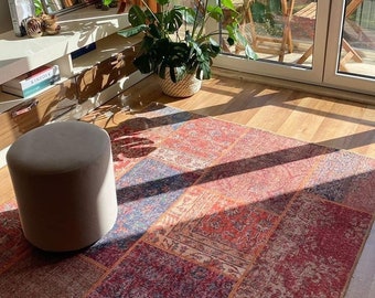 Turkish Patchwork Style Rug, Luxury Living Room Rug, Ethnic Style Turkish Rug, Home Decoration, Brown Bedroom and Diningroom Rug, Multi Size