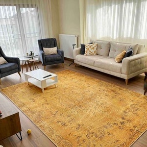 Turkish Yellow Rug, Stylish Living Room Rug, Cottage Style Rug, Ethnic Style Home Decor, Turkish Ethnic Rug, Multi Size, Stairs Carpet,