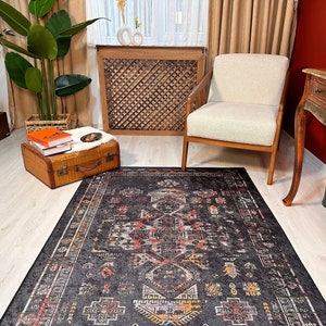 Navy Blue Rug, Boho  Style, Turkish Rug, Rug for Livingroom, Anthracite Color Carpet, Velvety Surface Living Room Carpet, Indoor Rug