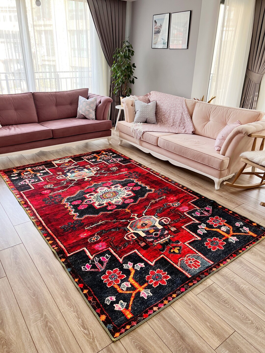 Red Luxury Rug Bright Red Living Room Rug Farmhouse Carpet Etsy