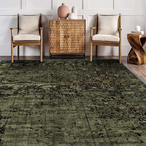 Luxury Green Area Rug, Multi Size, Ethnic Style Rugs For Living Room, Dark Green Area Rug, Bedroom Runner, Vintage Style Dining Room Rug