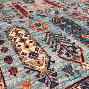 Turquoise Runner, Machine Washable Area Rug, Entree Runner, Non-Slip Dining Room Rug, For living room, Oriental Printed Rug, Blue Area Rug image 9