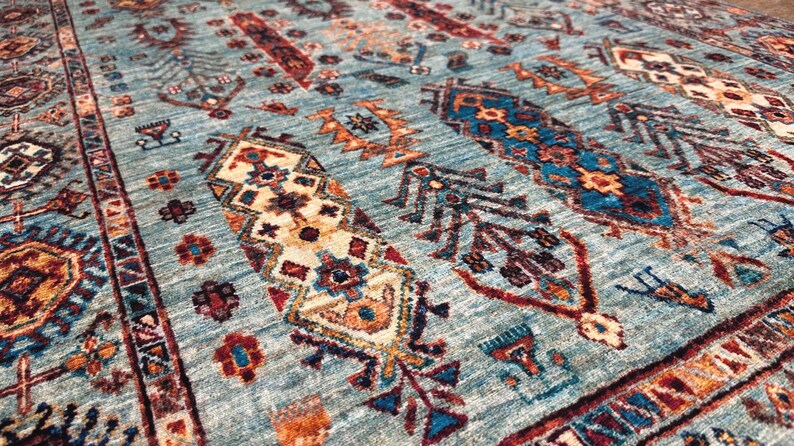 Turquoise Runner, Machine Washable Area Rug, Entree Runner, Non-Slip Dining Room Rug, For living room, Oriental Printed Rug, Blue Area Rug image 9