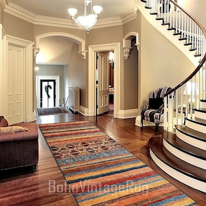 Turkish Area Rug Runner, Colorful Long Carpet for Hallway, Multi Size, Washable Rug, Rug for Livingroom and Bedroom (white edge stitching)