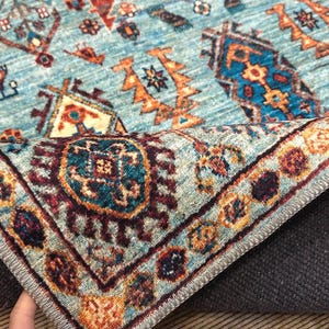 Turquoise Runner, Machine Washable Area Rug, Entree Runner, Non-Slip Dining Room Rug, For living room, Oriental Printed Rug, Blue Area Rug image 10