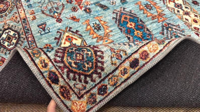 Turquoise Runner, Machine Washable Area Rug, Entree Runner, Non-Slip Dining Room Rug, For living room, Oriental Printed Rug, Blue Area Rug image 10