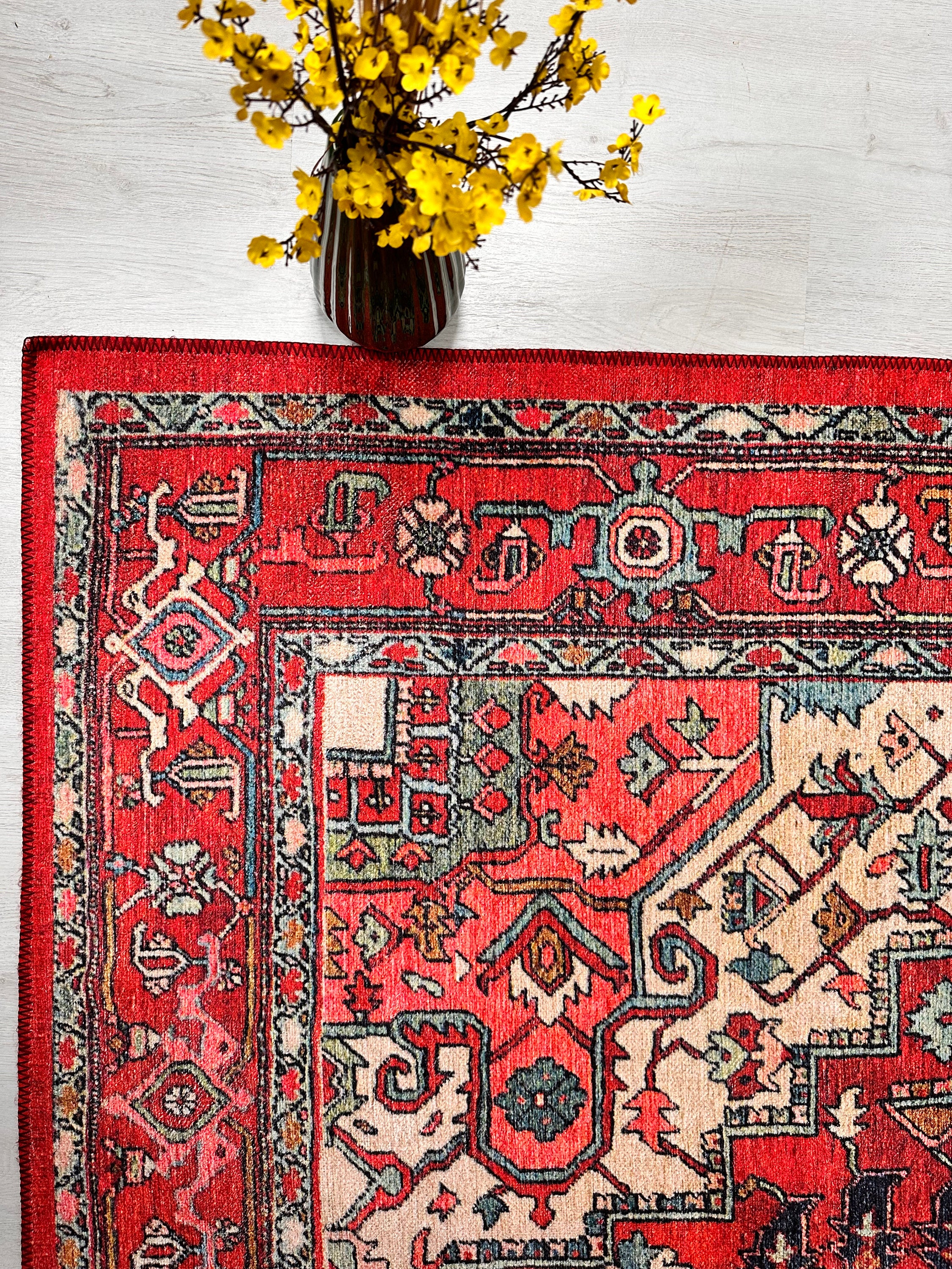 Red Abstract Boho Rug Red Distressed Boho Rug, Oversize Rug 8x10, Vintage Style Carpet, Stain ...