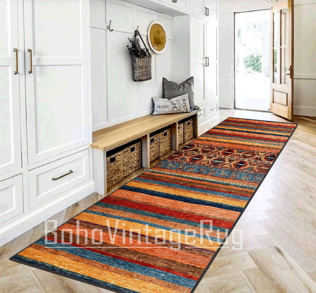 Ethnic Area Runner, Stairs Rug, Colorful Long Kilim for Hallway, Multi ...
