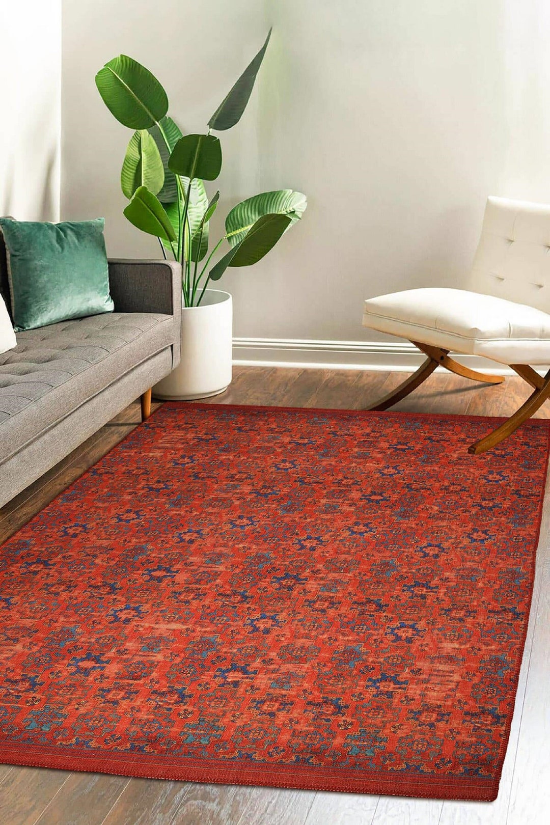 Red Carpet With Blue Details, Turkish Ethnic Rug,rugs for Livingroom ...