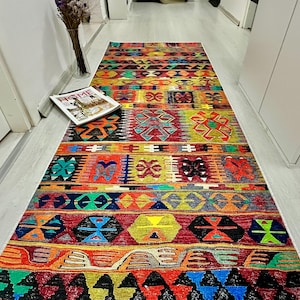 Vintage-Stil Teppichläufer, Kelim Teppich, Kelimteppich, Wohnzimmerteppich, Küchenteppich, 90x40 cm, Kelimteppich