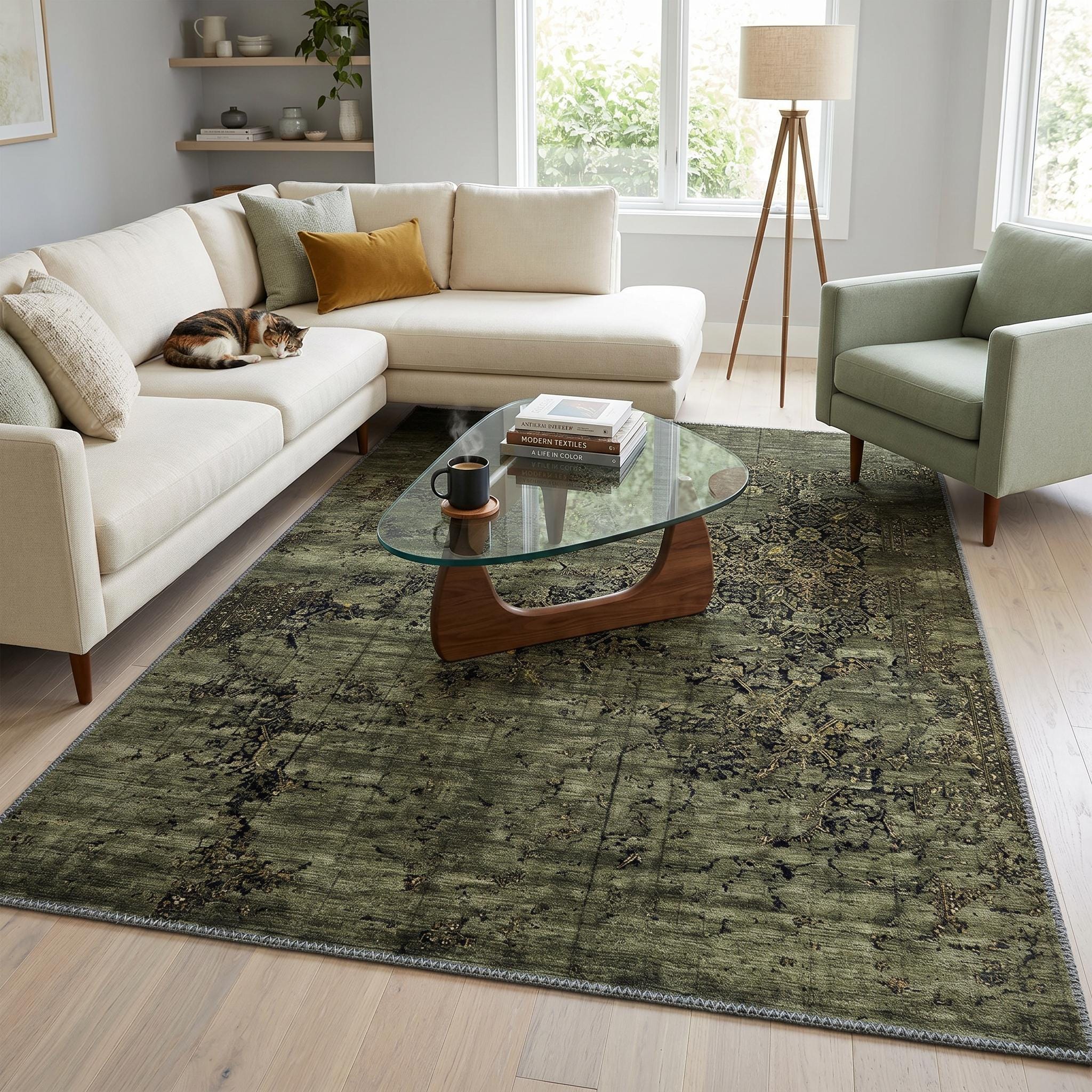 Luxury Green Area Rug, Multi Size, Ethnic Style Rugs for Living Room ...