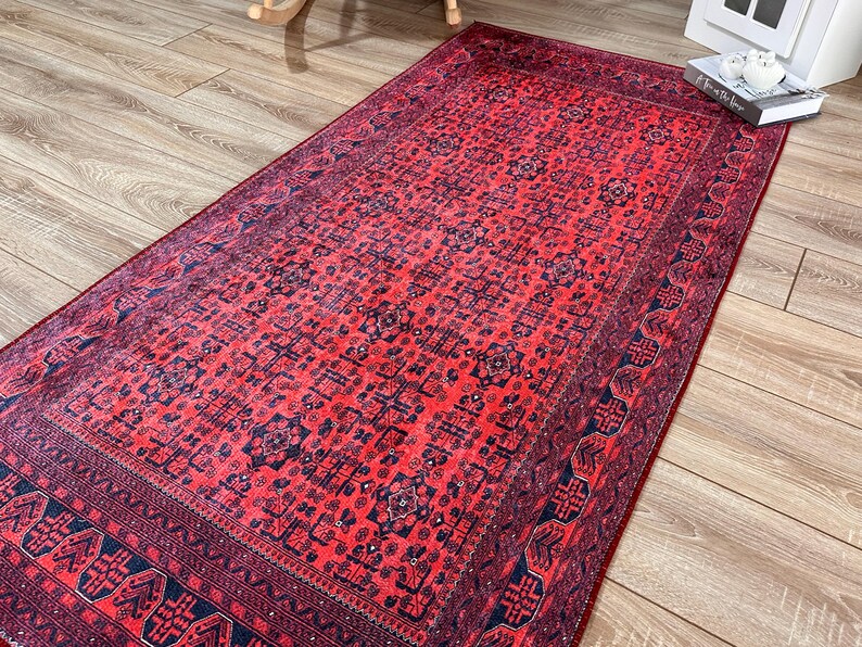 Red Bokhara Style Carpet, Turkish Area Rug, Red Livingroom Rug - Etsy