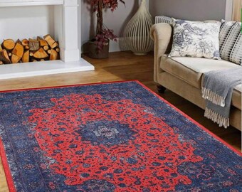 Turkish Livingroom Rug, Blue/Red Rug, Turkish Bohemian Rug, Oriental Style, Multi Size, Farmhouse Carpet, Inspired Rug for a Cozy Home