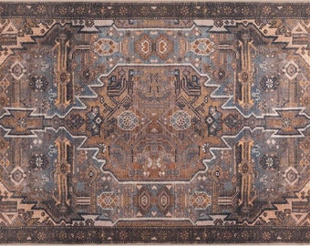 Alfombra de estilo vintage marrón, Kilim estilo Heriz, decoración del hogar con patrón étnico, alfombra grande, multitamaño, alfombra oriental, kilim turco, alfombra de granja