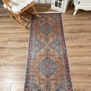 Blue Area Runner, Entryway Runner, Blue Rug, Ethnic Style Turkish Rug, Long Blue Runner for living room, Blue Farmhouse Rug, Multi Size