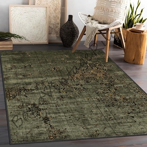 Luxury Green Area Rug, Multi Size, Ethnic Style Rugs For Living Room, Dark Green Area Rug, Bedroom Runner, Washable Area Rug, Multi Size