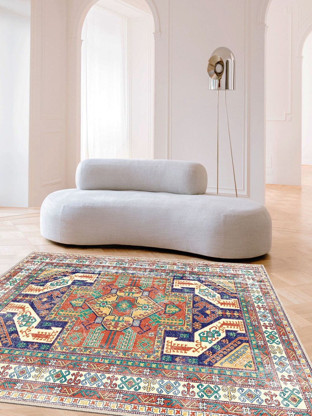 Caucasian Geometric Rug, Turkish Inspired Rug, Blue Cotton Rug, Turkish ...