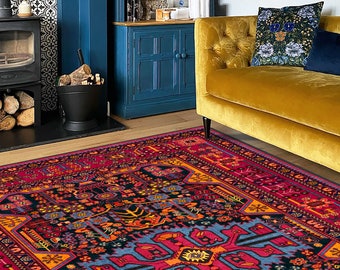 Red Heriz Rug, Red Turkish Rug, Farmhouse Rug, Red Anatolian Pattern, Multi Size, Office Rug, Corridor Runner, Red Area Rug, For Livingroom