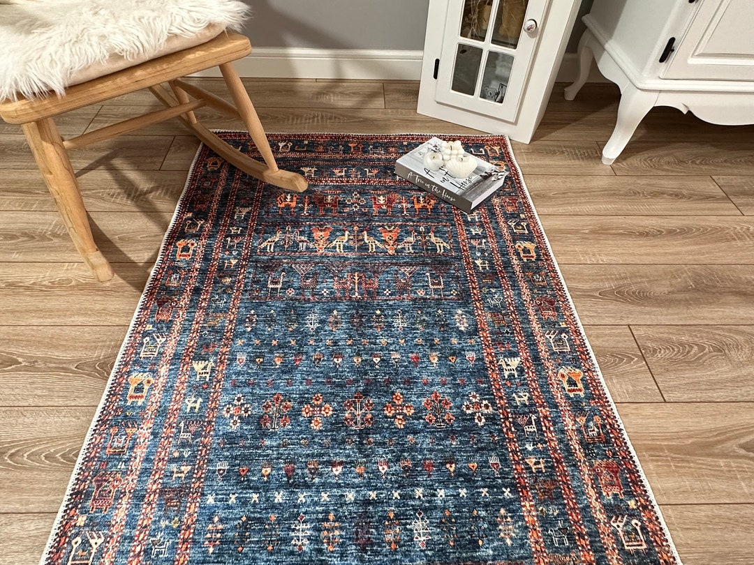 Blue Animal Pattern Runner, Entryway Runner, Indoor Runner, Ethnic ...