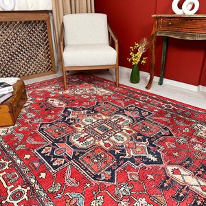 Red Distressed Boho Rug, Oversize Rug 8x10, Vintage Style Carpet, Stain Resistant Living Room Kitchen Mat Hallway Runner Rugs, Turkish Rug