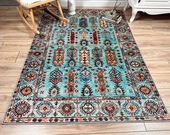 Blue Turkish Rug, Inspired Rug for a Cozy Home, Farmhouse Carpet, Multi Size, Ethnic Pattern Rug, Area Rug, Bedroom and Livingroom Rug