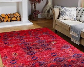 Red Rug Turkish, Vintage Style Rug, Overdyed Red Rug, Farmhouse Carpet Home Decor, Rug, Rug for Living Room, Bedroom Rug Large, Indoor Rug