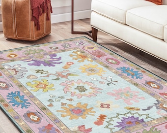 Soft Area Rug, Ethnic Style Carpet, Turkish Livingroom Rug, Pink White Rug,  Floral Pink Rug, Bedroom Rug, Multi Size, Entree Runner