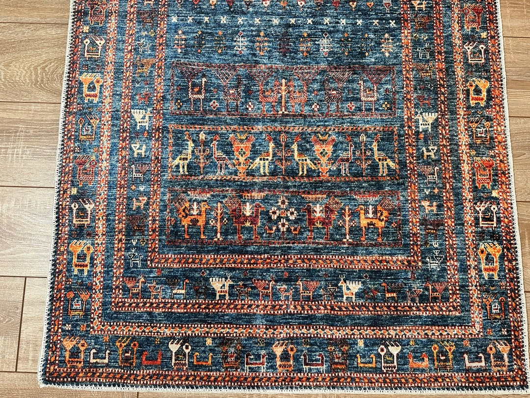 Blue Animal Pattern Runner, Entryway Runner, Blue Area Runner, Ethnic ...