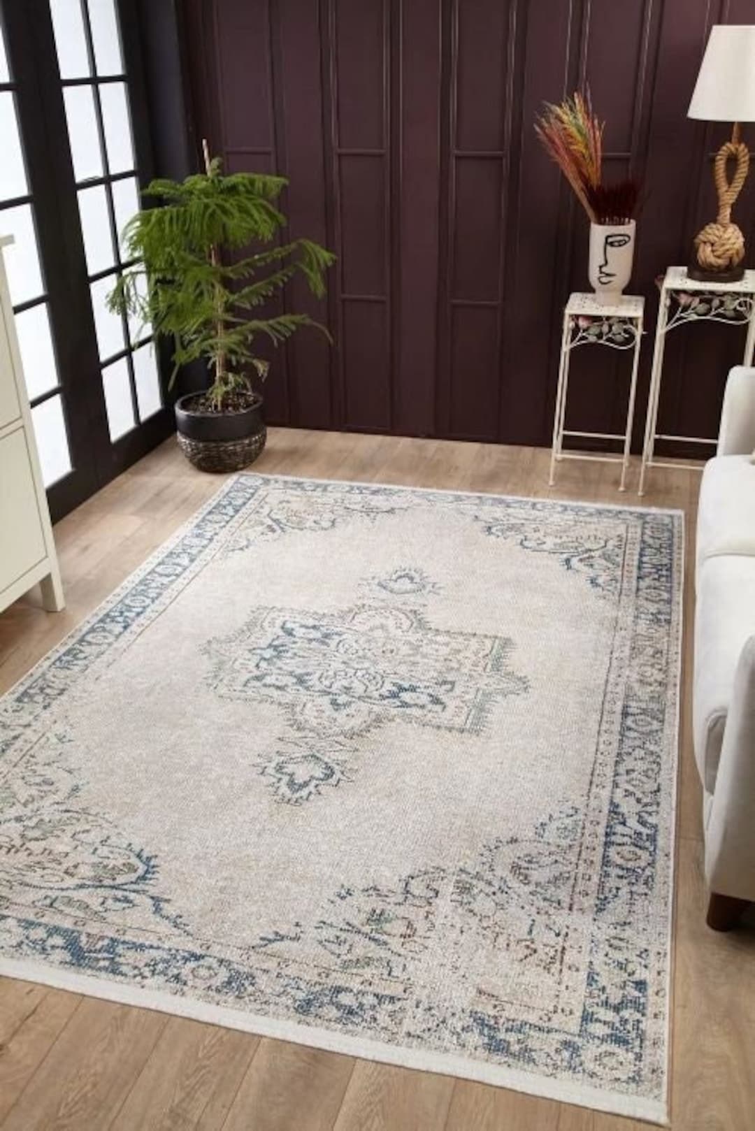 Blue Beige Vintage Style Rug, Vintage Style Kilim, Ethnic Style Rug