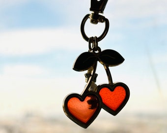 Cute Stained Glass Effect Cherry Key Chain-Heart Shaped Cherry Key Charm-Unique Gift for Friends-vintage cherry key chain