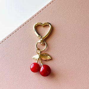 High Quality Cute Cherry Key Charm - Adorable Cherry Bag Charm - FAST SHIPPING Key Chain - Cherry Key Chain with Heart Clip