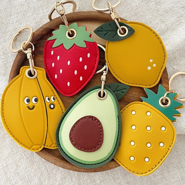 PU Leather Fruit Air Tag Key Ring-Cute Key Fob Holder-Key Pocket-Car Key Accessories-Stylish PU Leather Bag Charm-Fruit Air Tag Case