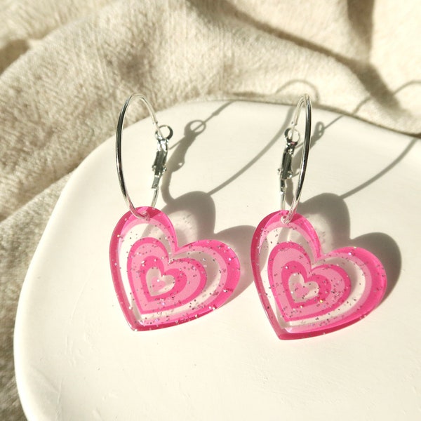 Pendientes de corazón brillantes-Pendientes y2k-Pendientes Kawaii-Pendientes de corazón rosa-Regalo para chicas calientes