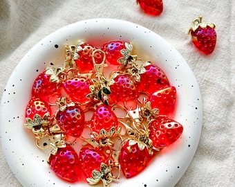Joli porte-clés fraise en cristal avec breloque fraise-porte-clés kawaii