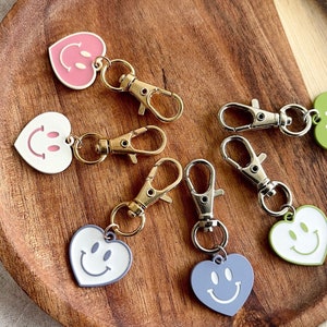 Cute Smiley Face Key Chain-Enamel Matching Key Chain-Happy Face Key Chain-Backpack Charm-Friendship Key Charm-Cute Heart Key Charm-BFF