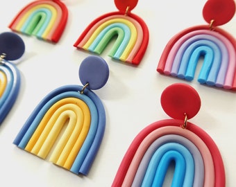 Cute Rainbow Polymer Clay Earrings-Geometric Rainbow Earrings-Multi Coloured Clay Earrings-Lightweight Arch Earrings-Punchmood Studio