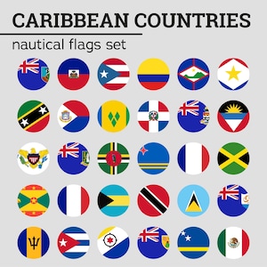 Nautical flag SET of Caribbean Sea Countries, Maritime Signal Code Flags for Boating and Sailing, Navigation Flags, Coastal Beach Decor