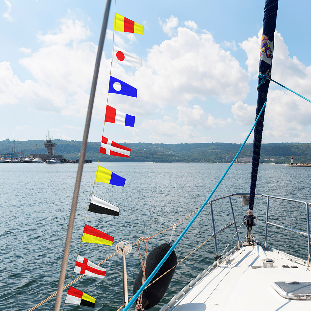 Ensemble 40 Drapeaux Code Signalisation Maritime - Fanions Nautiques 10m Pour Bateau, Maison Et Décoration